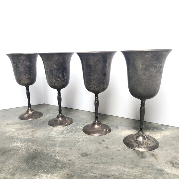 Vintage Wine Goblet Cup E.P.N.S Silver Plated Stemmed Goblet Cup *Rare Set of 4 - Picture 1 of 16